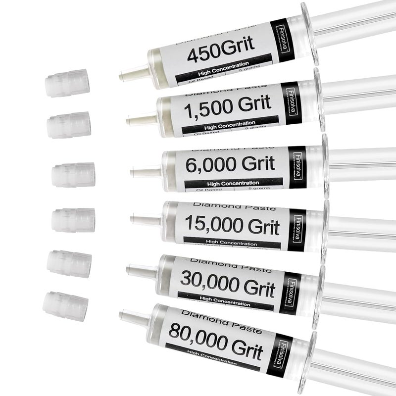 Finisolva Diamond Polishing Compound Kit of 6 Polishing Lapping Paste 80,000 to 450 Grit for Glass Watch Marble Metal Resin Rock Jewelry Etc. with High Concentration of Diamond Powder Scratch Remover Repair - Image 1
